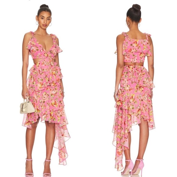 MAJORELLE Floral High Low Dress in Pink - Picture 1 of 10